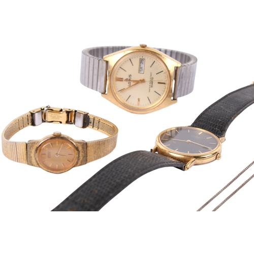 203 - Three wristwatches and two pieces of costume jewellery. Including two Seiko and a vintage lady's yel... 
