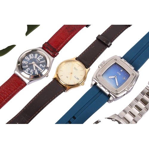 204 - Seven gentleman's wristwatches. Including Seiko, Swatch, Storm, Jaguar, etc.