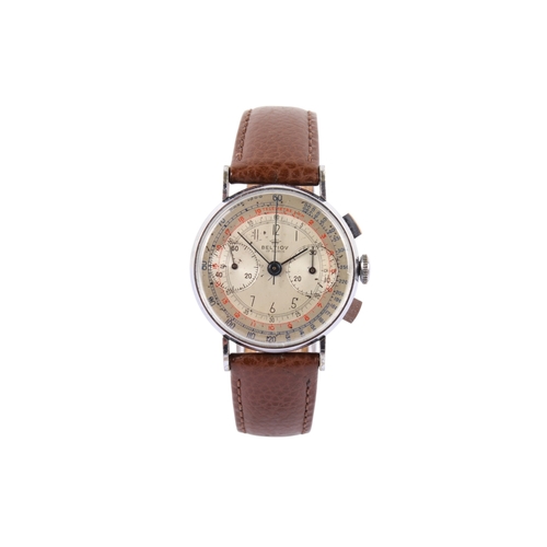 206 - A vintage Beltiov 17 rubis wristwatch. With black and red markings to champagne face, telemetre func... 