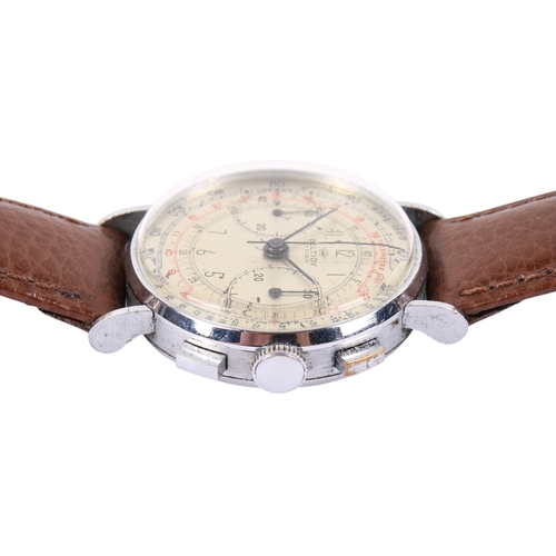206 - A vintage Beltiov 17 rubis wristwatch. With black and red markings to champagne face, telemetre func... 