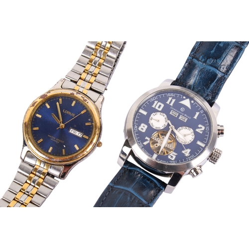 210 - Two gentleman's wristwatches. Comprising a Constantin Weisz, with blue face and visible mechanism, i... 