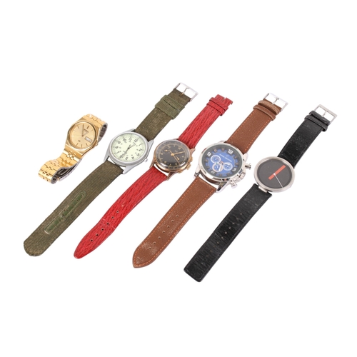 214 - Five gentlemen's assorted wristwatches. Including Seiko, Alessi, Daniel Hechter, etc.