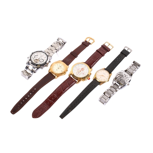215 - Five gentleman's wristwatches. Including Seiko Kinetic, British Motor Racing Heritage MG, Forsinging... 