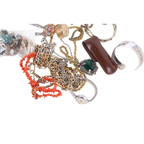 219 - A group of costume and white metal jewellery. Including a gold plated stone set handbag mount, neckl... 