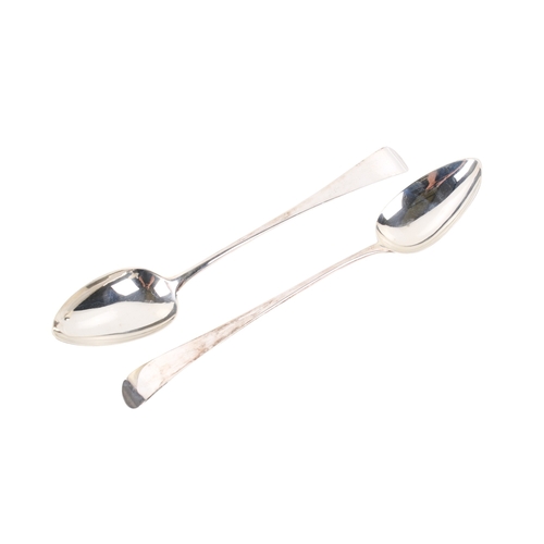 6 - A pair of early 19th century serving spoons. Undecorated, with hallmarks for Peter & William Bateman... 