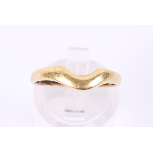 61 - An 18ct gold wedding band. Shaped to fit alongside a stone engagement ring, hallmarked 750, size O, ... 