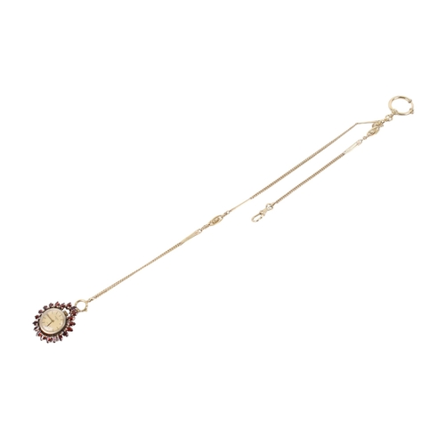 235 - A silver gilt fob watch with stone details. Ankra quartz, with gold face, goldplated mark 0.835 to t... 