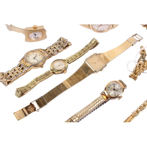 272 - Ten ladies' wristwatches. Mostly yellow metal, including Limit, Lorus, Seiko,