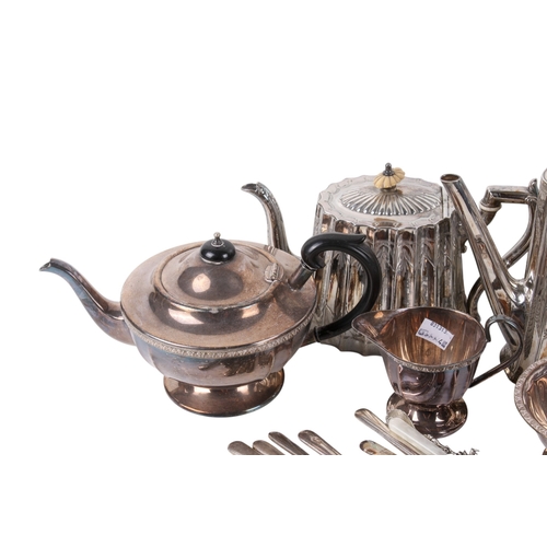296 - A small group of silverplated items. Including tea and coffee pot, gold plated silver cufflinks, som... 