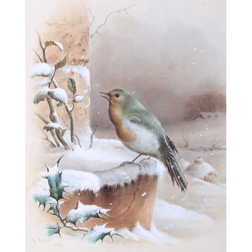 304 - Harry Y Bright (1846-1895), two watercolours heightened with white, depicting birds. 'Ragged Robbin'... 