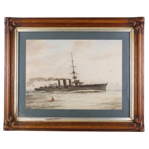 318 - A 19th century watercolour, military ship at sea. Unsigned, 34cm x 46.5cm, framed and glazed, 55.5cm... 