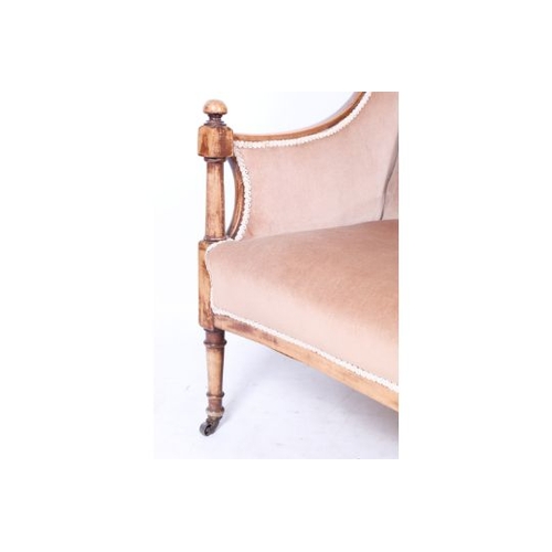 409 - A French style Edwardian mahogany salon suite. Comprising a two seater settee and two armchairs, the... 