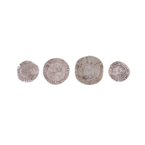 62 - A group of four assorted hammered coins. Consisting of an Elizabeth I shilling, 1605 sixpence pierce... 