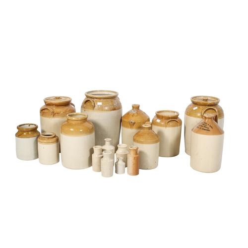 A collection of stoneware storage jars and flagons. Including Greene ...