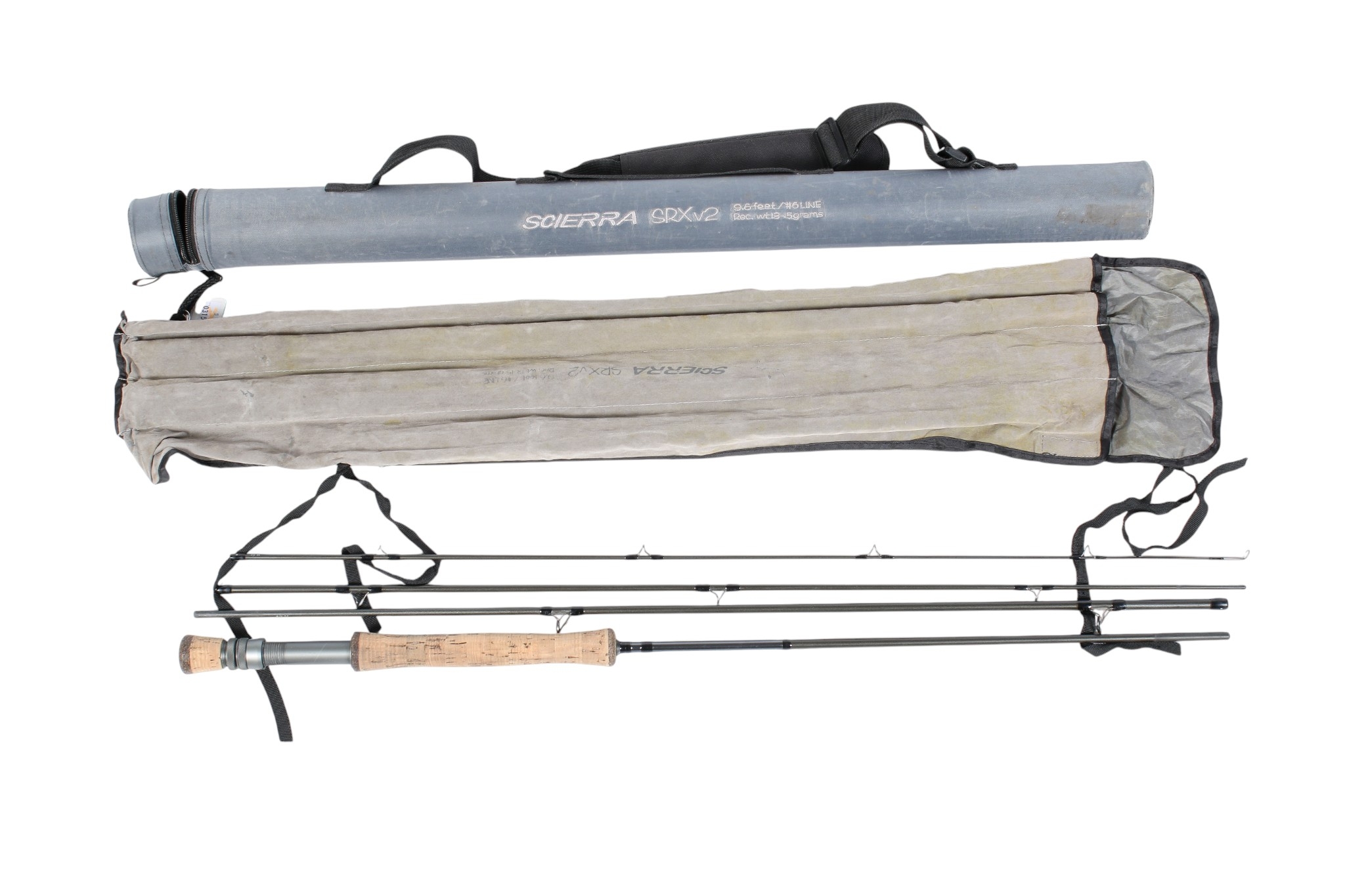 A Scierra fly fishing rod, SRXv2. 9'6'', #6, 4-piece in correct hard ...