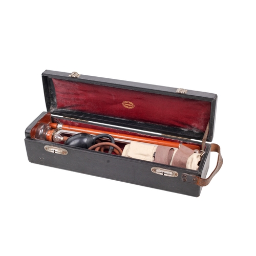 148 - A Down Bros London portable mercury blood pressure gauge. The gauge folding upwards from the fitted ... 