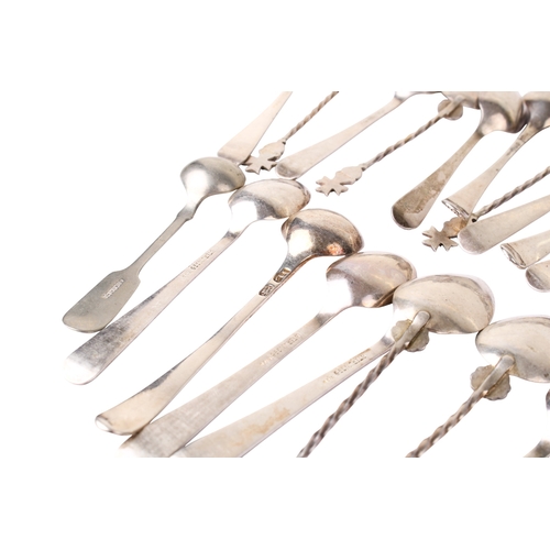 89 - An assortment of silver and white metal teaspoons. Including a set of twelve, the enamel handles dec... 