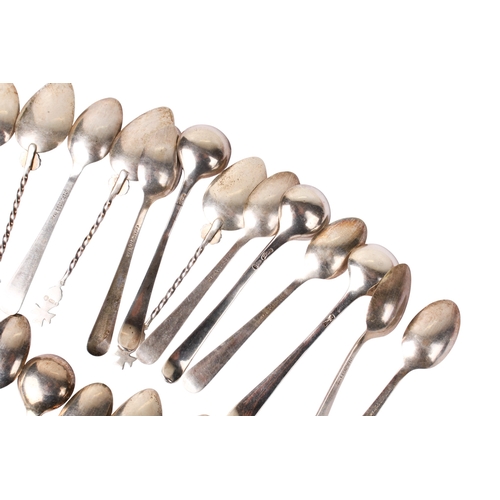 89 - An assortment of silver and white metal teaspoons. Including a set of twelve, the enamel handles dec... 