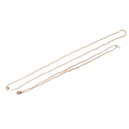 203 - Two cultured pearl necklaces. One with two graduated strings, largest pearl circa 6.5mm diameter, L3... 