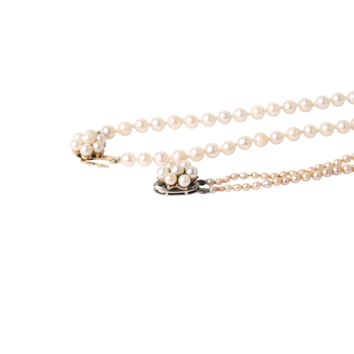 203 - Two cultured pearl necklaces. One with two graduated strings, largest pearl circa 6.5mm diameter, L3... 