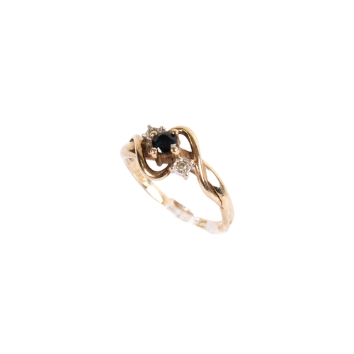 107 - Two 9ct gold and stone rings. The first set with a central sapphire and small diamonds, rubbed hallm... 