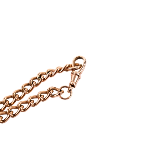 205 - A 9ct gold double Albert chain. Each link of main chain and t-bar marked 375, lobster clasp not mark... 