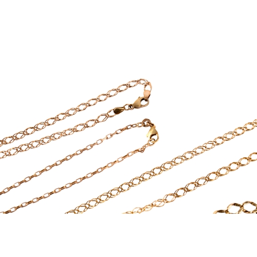 211 - Five 9ct gold necklaces and bracelets and three pairs of earrings. Mostly Italian, hallmarked or mar... 