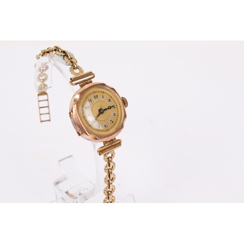 365 - Two 9ct gold and goldplated ladies' vintage dress watches. One with a gilt face and black markers, s... 