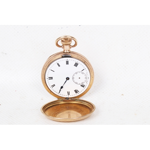 373 - TBV. A vintage yellow metal full hunter pocket watch. With engine turned decoration to both sides, b... 