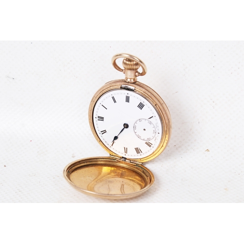 373 - TBV. A vintage yellow metal full hunter pocket watch. With engine turned decoration to both sides, b... 