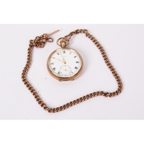 375 - A 9ct gold vintage Webster's City pocket watch and Albert chain. With black Roman numerals and secon... 