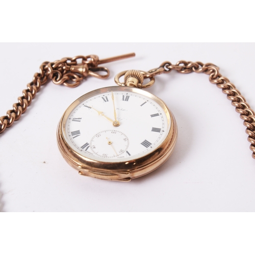 375 - A 9ct gold vintage Webster's City pocket watch and Albert chain. With black Roman numerals and secon... 