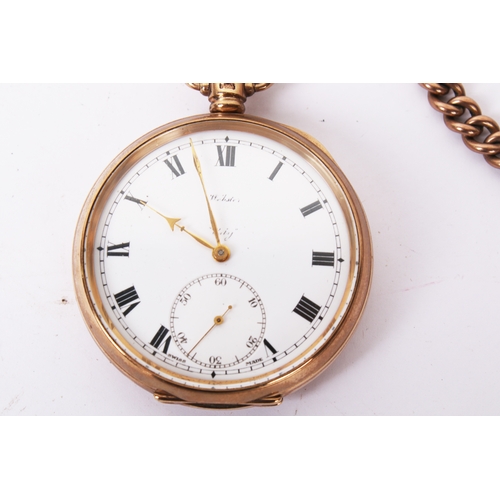 375 - A 9ct gold vintage Webster's City pocket watch and Albert chain. With black Roman numerals and secon... 