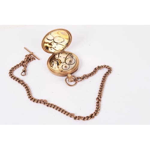 375 - A 9ct gold vintage Webster's City pocket watch and Albert chain. With black Roman numerals and secon... 