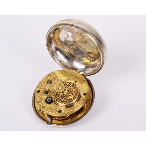 380 - A George III silver cased verge pocket watch. The white enamel dial with Arabic numerals hand painte... 