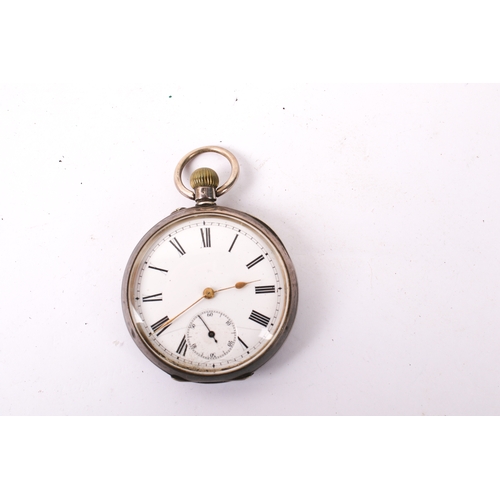 409 - Three Victorian and later silver and silver plated pocket watches. All having white enamel dial and ... 