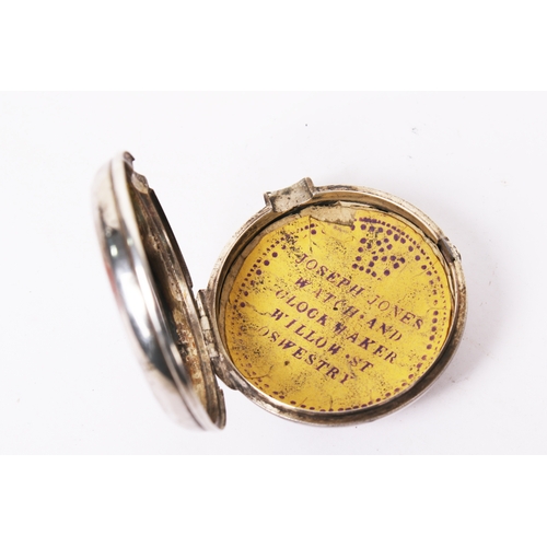 380 - A George III silver cased verge pocket watch. The white enamel dial with Arabic numerals hand painte... 