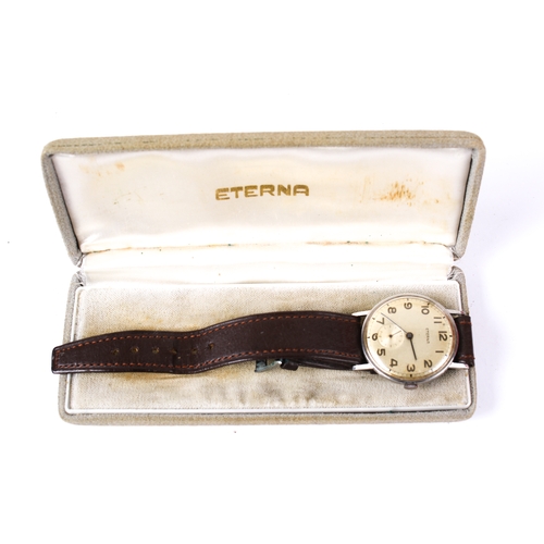 382 - A gentleman's Eterna wristwatch. The silvered dial with Arabic numerals and a subsidiary seconds dia... 