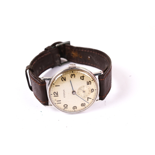 382 - A gentleman's Eterna wristwatch. The silvered dial with Arabic numerals and a subsidiary seconds dia... 