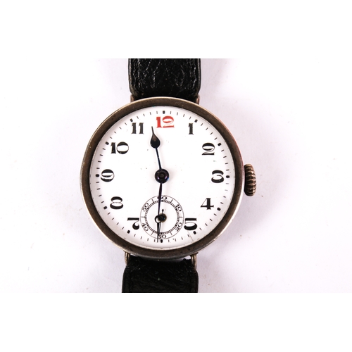 384 - Four silver cased watches. Comprising a pocket watch, the white enamel dial with Arabic numerals, di... 