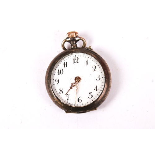 384 - Four silver cased watches. Comprising a pocket watch, the white enamel dial with Arabic numerals, di... 