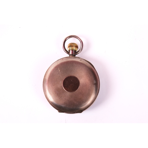 386 - An early 20th century Hebdomas 8 day pocket watch. The white and blue enamel dial having Arabic nume... 