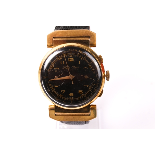 398 - A gentlemans Philip Watch wristwatch. The black dial with gilt Arabic numerals and two subsidiary di... 