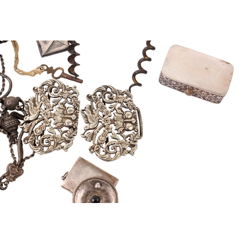 430 - An assortment of Victorian and later collectables. Including two corkscrews, a silver vesta case, ha... 