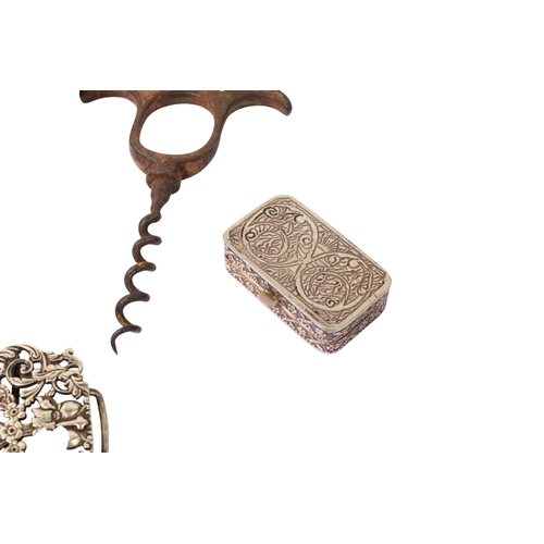 430 - An assortment of Victorian and later collectables. Including two corkscrews, a silver vesta case, ha... 