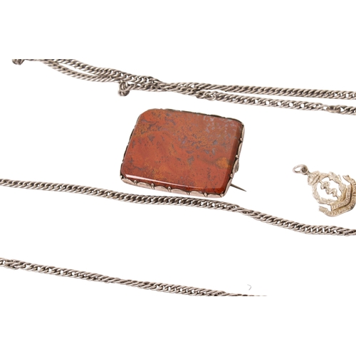 444 - A small group of silver and white metal jewellery. Including two bangles, brooches, one stone set, A... 