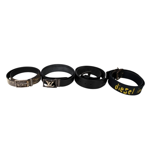 478 - Four designer belts. Comprising a Prada faux snakeskin belt with a chrome buckle, stamped '2C1468251... 