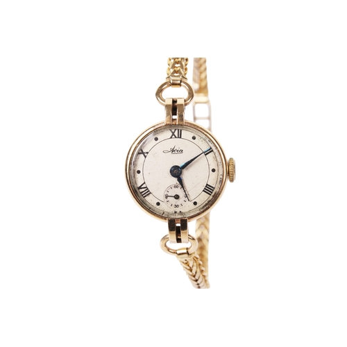 364 - A vintage 9ct gold cased Avia lady's wristwatch. With black Roman numerals and subsidiary dial, rubb... 