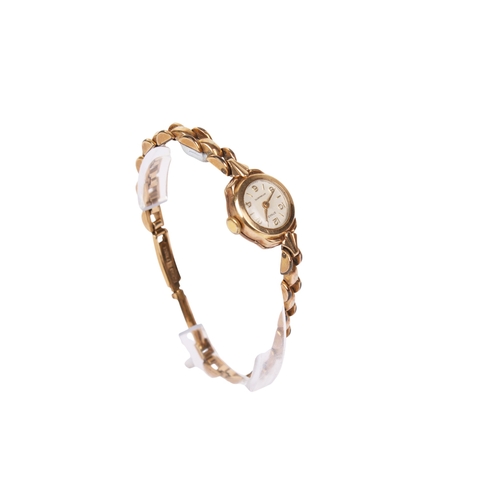 365 - Two 9ct gold and goldplated ladies' vintage dress watches. One with a gilt face and black markers, s... 