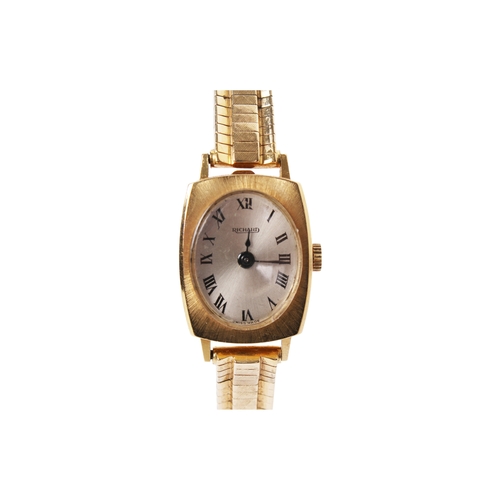 370 - A vintage 'Richard' gold lady's dress watch. The oval champagne face with black Roman numerals, mark... 